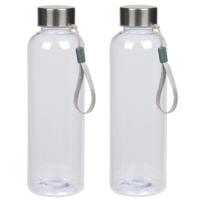 Waterfles met RVS schroefdop en nylon polslus - 2x stuks - transparant - 550 ml - Sportfles - Bidon