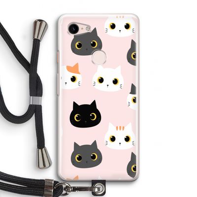 Katten: Pixel 3 Transparant Hoesje met koord