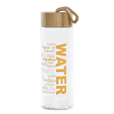 Glazen waterfles/drinkfles oranje transparant met touwtje 580 ml