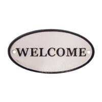 A CAST IRON "WELCOME" PLAQUE