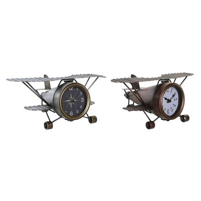Tafelklok DKD Home Decor Gouden Zilverkleurig Vliegtuig (2 Stuks)