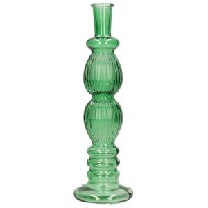 Kaarsen kandelaar Florence - groen glas - ribbel - D9 x H28 cm