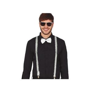 Carnaval verkleed set - bretels/party bril/vlinderstrikje - zilver - volwassenen/heren/dames