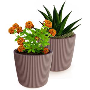 Plantenpot/bloempot Buckingham - 2x - buiten/binnen - kunststof - terra bruin - D34 x H30 cm