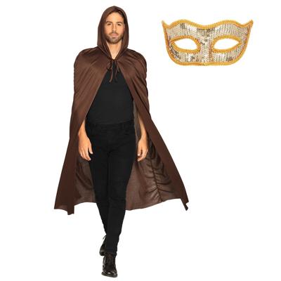 Carnaval gemaskerd bal verkleedkleding - Oogmasker goud - Cape/mantel in het bruin - volwassenen
