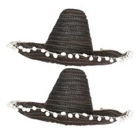 2x stuks zwarte sombrero/Mexicaanse hoed 45 cm voor volwassenen - thumbnail