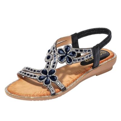 Bohemen zomer vrouwen Crystal platte sandalen schoenmaat: 39 (zwart)