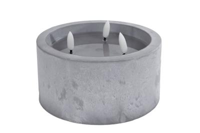Kaars Ivar 3-pits betonkleur LED/kunststof 2xAA excl. batterij 15x15x10cm