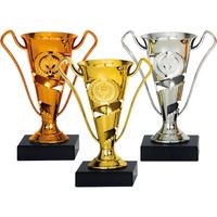 Luxe trofee/prijs bekers - set van 3x - brons/goud/zilver - metaal - 17 x 11 cm