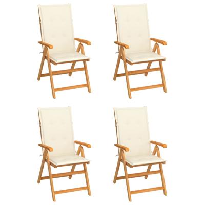 Tuinstoelen 4 st met crèmekleurige kussens massief teakhout