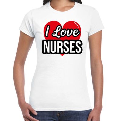 I love nurses / zusters verkleed t-shirt wit voor dames - Outfit verkleed feest