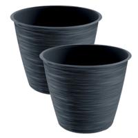 Plantenpot/bloempot Paintstripe - 2x stuks - kunststof - antraciet grijs - 20 x 24 cm - stijlvol - b