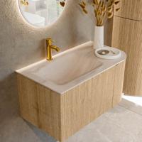 Badmeubel Mondiaz Kurve-Dlux | 85 cm | Meubelkleur Oak | Wastafelkleur Meli | Solid surface | Wasbak linker zijde spoelbak | 1 kraangat