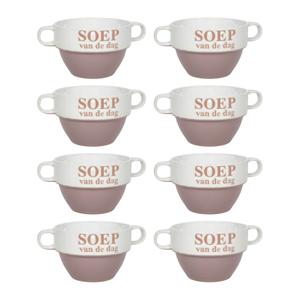 Soepkommen - 8x - Soep van de dag - keramiek - D12 x H8 cm - oud roze - Stapelbaar