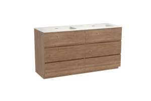 Storke Edge staand badmeubel 150 x 52 cm ruw eiken met Mata dubbele wastafel in solid surface