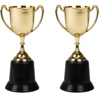 Trofee/prijs beker met handvaten - 2x - goud - kunststof - 22 cm - thumbnail