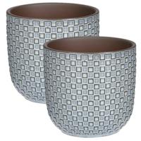 Mica Decorations - 2x - Plantenpot - Keramiek blauw - 13,5 x 13 cm