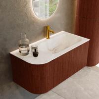 Badmeubel Mondiaz Kurve-Dlux | 95 cm cm | Meubelkleur Ruby | Wastafelkleur Frappe | Solid surface | Wasbak rechter zijde spoelbak | 1 kraangat