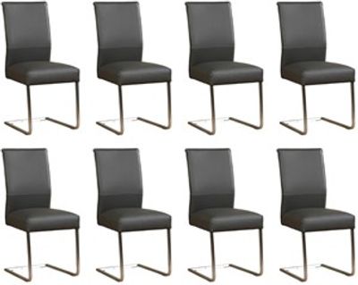 Set van 8 Donkergrijze leren industriële eetkamerstoelen Remix - poot vierkant rvs - Hermes Leer Antracite (donkergrijs leer)