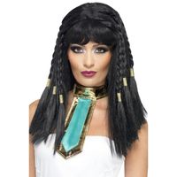 Cleopatra pruik zwart met vlechtjes - thumbnail