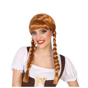 Verkleedpruik Dames Hannah - Bruin - Met lange vlechtjes - lang haar - Duits - Oktoberfest