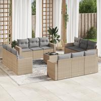 13-delige Loungeset met kussens poly rattan beige