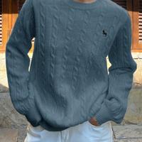 Bon&Bon Women's Navy Blue Polo Collar Cable-Knit Embroidered Sweater Blue / XL