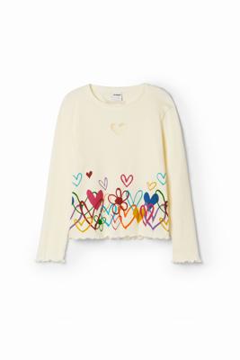T-shirt met harten en cut-outs - WHITE - 5/6