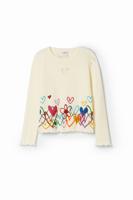 T-shirt met harten en cut-outs - WHITE - 7/8