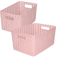 Set van 8x stuks opbergboxen/opbergmandjes rotan oud roze kunststof