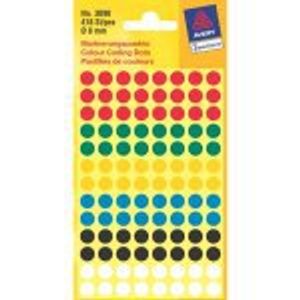 Etiket Avery Zweckform 3090 rond 8mm assorti 416stuks