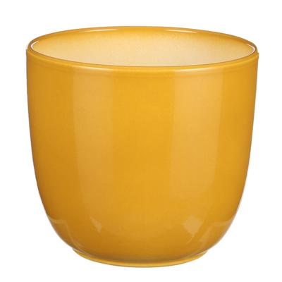 Plantenpot/bloempot Tusca - Okergeel - keramiek - glans - D17 x H16 cm