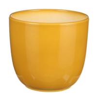 Plantenpot/bloempot Tusca - Okergeel - keramiek - glans - D17 x H16 cm