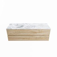 MONDIAZ VICA-DLUX 150cm badmeubel onderkast Washed Oak 2 lades. Inbouw wastafel CLOUD links zonder kraangat, kleur Glace. - thumbnail