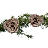 2x stuks kerstboom decoratie bloemen op clip champagne glitter 7 cm