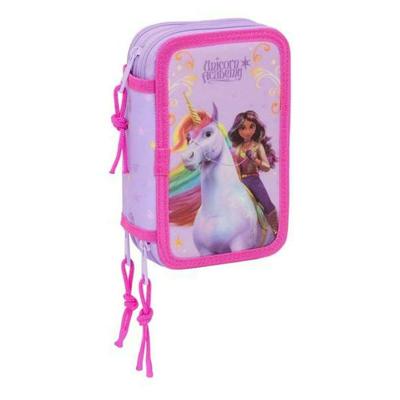 Driedubbele Pennenzak Unicorn Academy Lila 12,5 x 19,5 x 5,5 cm 37 Onderdelen