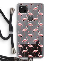 Flamingoprint groen: Pixel 4a Transparant Hoesje met koord