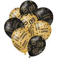 24x stuks leeftijd verjaardag ballonnen 60 jaar en happy birthday zwart/goud - thumbnail