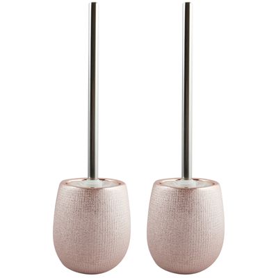 Toiletborstel in houder/wc-borstel - 2x Shanghai - keramiek - rose goud - 41 x 11 cm