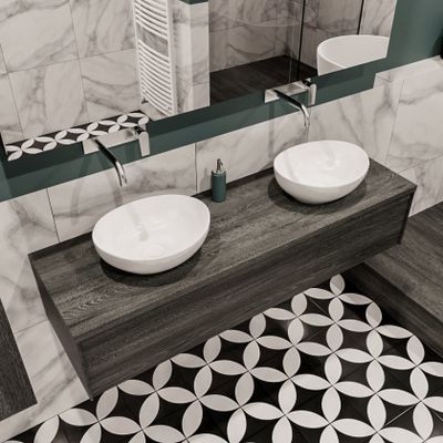 Mondiaz Lush Barco badmeubel eiken Dark brown 150 cm 1 lade mdf 2 waskommen beide zijden zonder kraangat