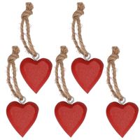 5x Rood hartje aan hanger 5 cm   -
