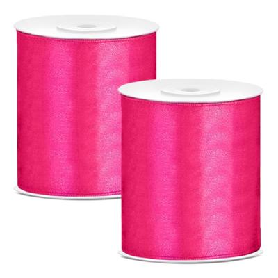 Hobby/knutsel satijnen sierlint - 2x - fuchsia - 10 cm x 25 mtr - cadeau lint