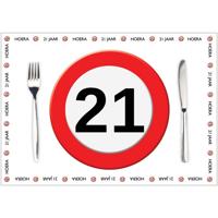 21 jaar verjaardag placemats - Papier - 10x stuks - leeftijd - stopbord thema - 42 x 30 cm