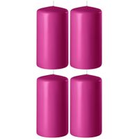 4x Fuchsia roze cilinderkaarsen/stompkaarsen 6 x 8 cm 27 branduren