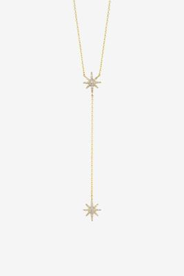 Just Franky ketting Universe Dubbele Diamant Ster geelgoud