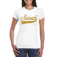 Bellatio Decorations Verjaardag cadeau T-shirt voor dames - Sarah - wit - glitter goud - 50 jaar 2XL  -