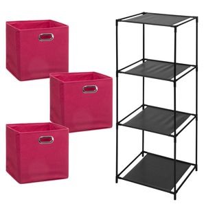 Opbergrek 3-laags Smartrack - 3x mandjes linnen - roze - 34 x 98 cm