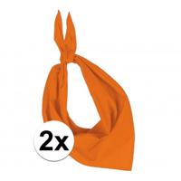 Bandana/hals zakdoek - 2x - oranje - voor kind en volwassenen - polyester/katoen