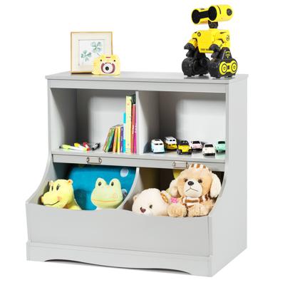 Kinderrek Speelgoedrek met 4 Vakken Boekenrek voor Kinderen Opbergrek Speelgoedorganizer 67 x 40 x 62 cm Grijs