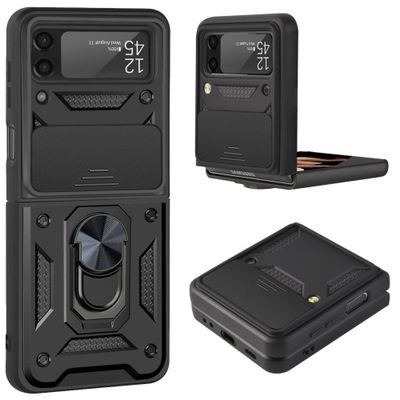 Lunso - Samsung Galaxy Z Flip4 - Armor Guard telefoonhoes met ringhouder - Zwart